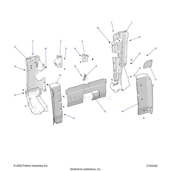 An Image of a Genuine Polaris Parts Schematic Diagram showing the schematic - BODY: REAR CLOSEOFF SIDE PANELS - 2022 POLARIS RZR PRO R SPORT/PREMIUM