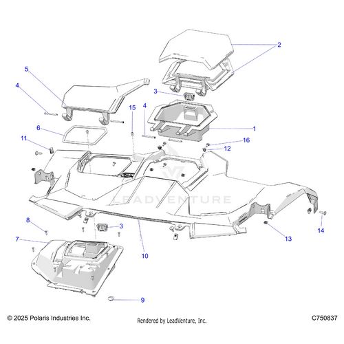 An Image of a Genuine Polaris Parts Schematic Diagram showing the schematic - BODY: DASH UPPER - 2025 POLARIS RZR PRO S ULTIMATE