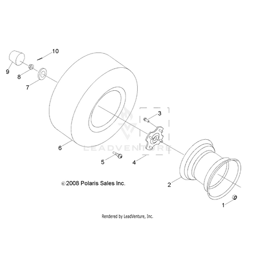 An Image of a Genuine Polaris Parts Schematic Diagram showing the schematic - WHEELS: REAR - 2017 POLARIS RZR 170