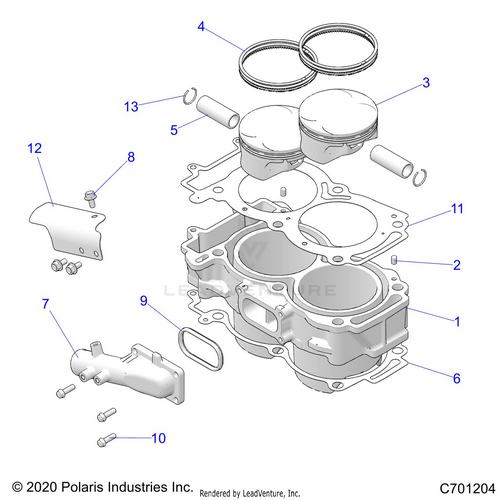 An Image of a Genuine Polaris Parts Schematic Diagram showing the schematic - ENGINE: CYLINDER AND PISTON - 2021 POLARIS RZR XP 1000 HIGH LIFTER