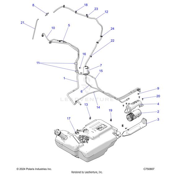 An Image of a Genuine Polaris Parts Schematic Diagram showing the schematic - FUEL: SYSTEMS & FUEL LINES EVAP - 2026 POLARIS RZR XP S 4 1000 ULTIMATE
