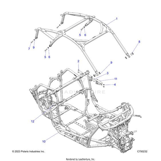 An Image of a Genuine Polaris Parts Schematic Diagram showing the schematic - CHASSIS: CAB FRAME - 2023 POLARIS RZR PRO R ULTIMATE