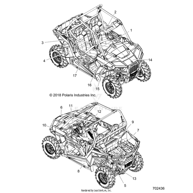 An Image of a Genuine Polaris Parts Schematic Diagram showing the schematic - BODY: DECALS - 2019 POLARIS RZR 900/900 EPS