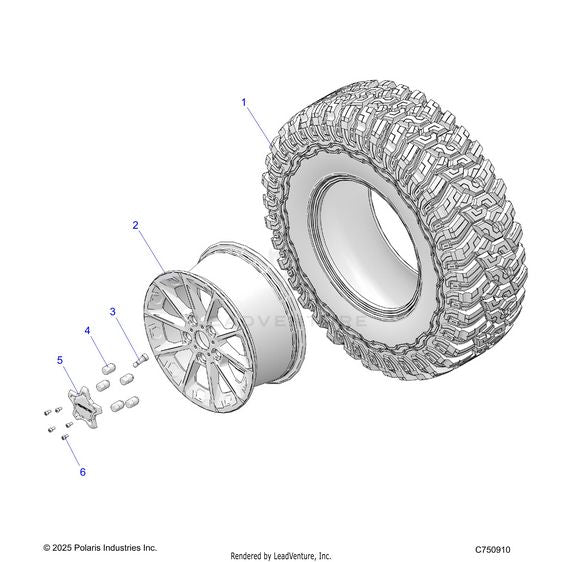 An Image of a Genuine Polaris Parts Schematic Diagram showing the schematic - WHEELS: REAR - 2026 POLARIS RZR XP S 1000 SPORT