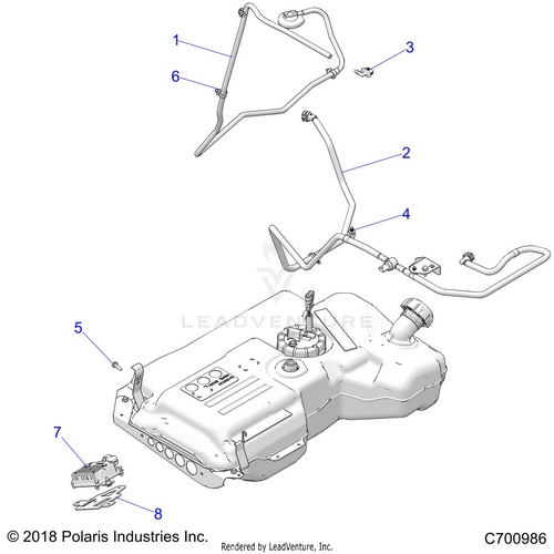 An Image of a Genuine Polaris Parts Schematic Diagram showing the schematic - BODY: FUEL LINES STD. - 2020 POLARIS RZR TURBO S VELOCITY