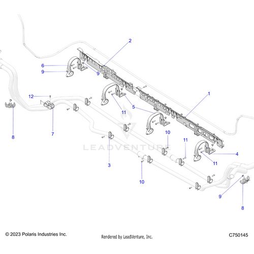 An Image of a Genuine Polaris Parts Schematic Diagram showing the schematic - ENGINE: COOLING MOUNTING - 2025 POLARIS RZR PRO R 4 SPORT