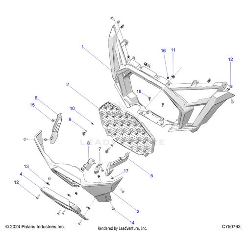 An Image of a Genuine Polaris Parts Schematic Diagram showing the schematic - BODY: FRONT BUMPER - 2025 POLARIS RZR PRO XP ULTIMATE