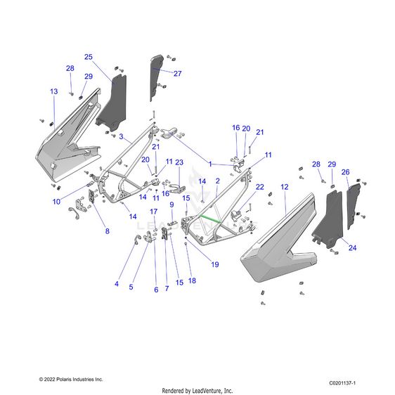 An Image of a Genuine Polaris Parts Schematic Diagram showing the schematic - BODY: DOORS - 2021 POLARIS RZR 200