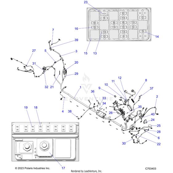 An Image of a Genuine Polaris Parts Schematic Diagram showing the schematic - ELECTRICAL: WIRE HARNESS CHASSIS PREMIUM - 2024 POLARIS RZR PRO R 4 ULTIMATE