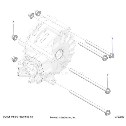 An Image of a Genuine Polaris Parts Schematic Diagram showing the schematic - DRIVE TRAIN: GEARCASE MOUNTING REAR - 2026 POLARIS RZR PRO R RACE H.O.