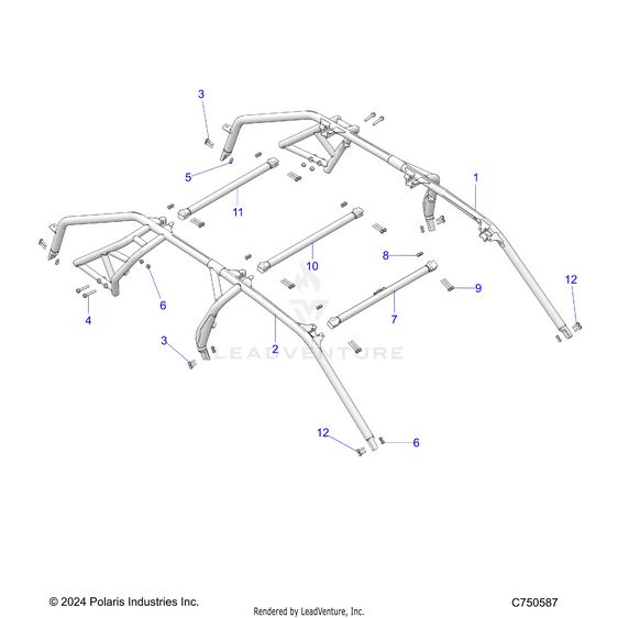 An Image of a Genuine Polaris Parts Schematic Diagram showing the schematic - CHASSIS: CAB FRAME - 2022 POLARIS RZR TURBO R 4 ULTIMATE