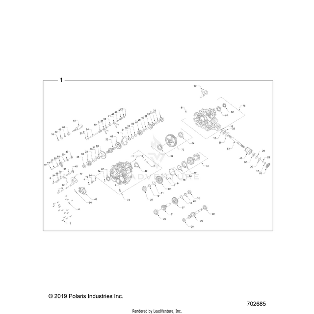 An Image of a Genuine Polaris Parts Schematic Diagram showing the schematic - DRIVE TRAIN: MAIN GEARCASE INTERNALS - 2021 POLARIS RZR XP 1000 TRAILS & ROCKS