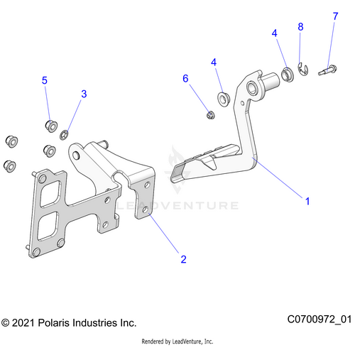 An Image of a Genuine Polaris Parts Schematic Diagram showing the schematic - BRAKES: PEDAL AND MASTER CYLINDER - 2022 POLARIS RZR TRAIL 900 PREMIUM