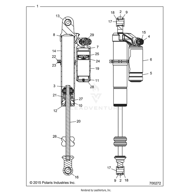 An Image of a Genuine Polaris Parts Schematic Diagram showing the schematic - SUSPENSION: REAR SHOCK INTERNALS - 2016 POLARIS RZR S 1000 EPS