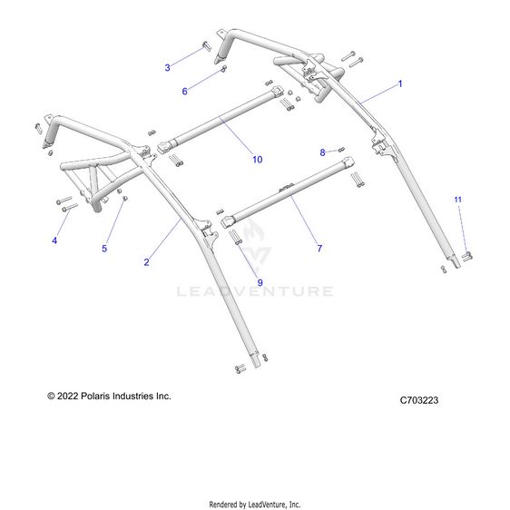 An Image of a Genuine Polaris Parts Schematic Diagram showing the schematic - CHASSIS: CAB FRAME - 2023 POLARIS RZR TURBO R PREMIUM RIDE COMMAND