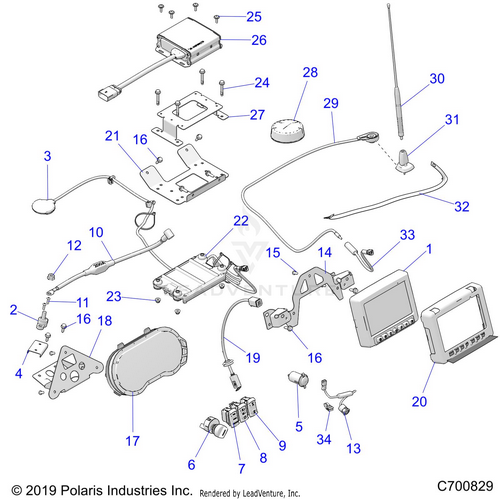 An Image of a Genuine Polaris Parts Schematic Diagram showing the schematic - ELECTRICAL: DASH INSTRUMENTS AND CONTROLS - 2020 POLARIS RZR TURBO S