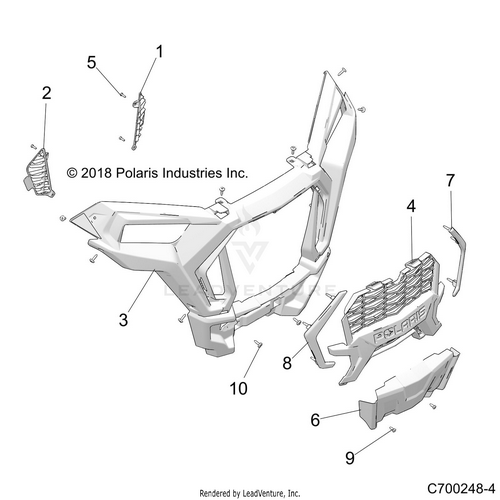 An Image of a Genuine Polaris Parts Schematic Diagram showing the schematic - BODY: FRONT BUMPER - 2022 POLARIS RZR XP 4 1000 HIGH LIFTER