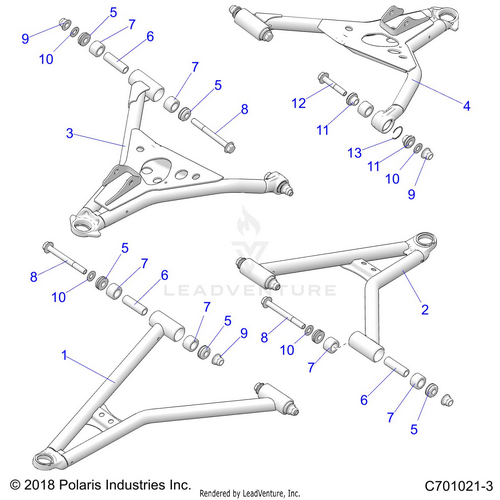 An Image of a Genuine Polaris Parts Schematic Diagram showing the schematic - SUSPENSION: FRONT CONTROL ARMS - 2025 POLARIS RZR 900 TRAIL ULTIMATE
