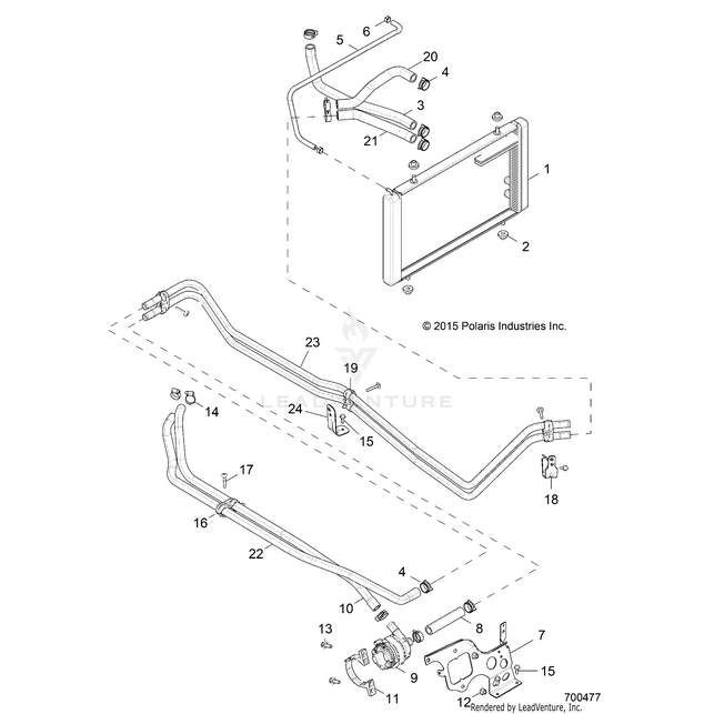 An Image of a Genuine Polaris Parts Schematic Diagram showing the schematic - ENGINE: COOLING AUX. SYSTEM - 2016 POLARIS RZR XP TURBO
