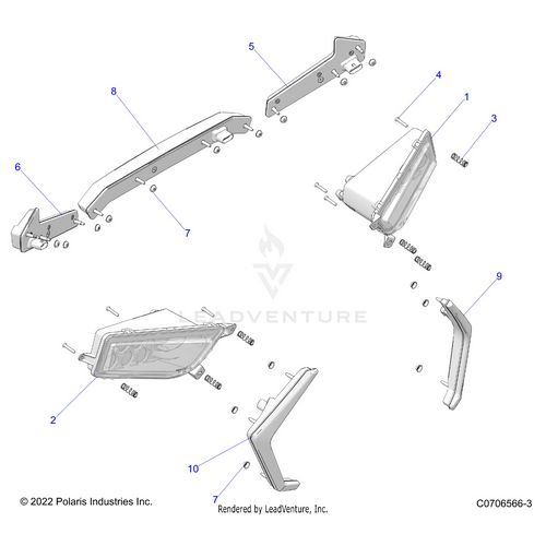 An Image of a Genuine Polaris Parts Schematic Diagram showing the schematic - ELECTRICAL: HEADLIGHTS AND TAILLIGHTS - 2023 POLARIS RZR XP 1000 PREMIUM