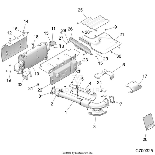 An Image of a Genuine Polaris Parts Schematic Diagram showing the schematic - ENGINE: EXHAUST SYSTEM - 2019 POLARIS RZR XP 4 TURBO S VELOCITY