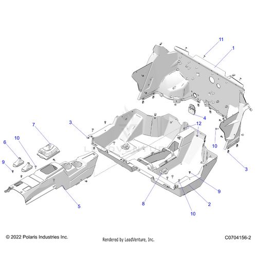An Image of a Genuine Polaris Parts Schematic Diagram showing the schematic - BODY: FLOOR - 2023 POLARIS RZR XP 1000 PREMIUM RIDE COMMAND