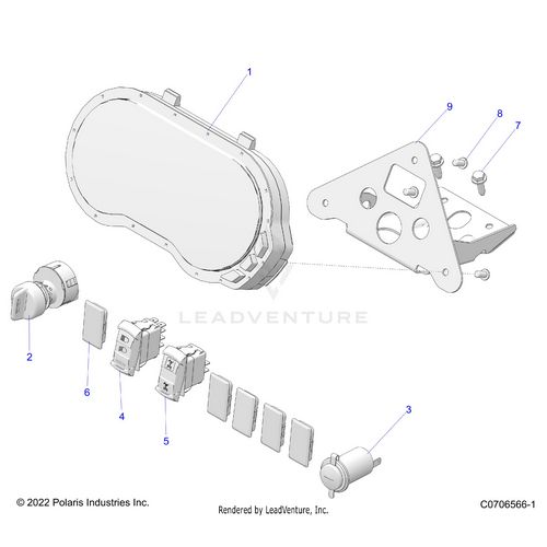 An Image of a Genuine Polaris Parts Schematic Diagram showing the schematic - ELECTRICAL: DASH INSTRUMENTS AND CONTROLS - 2023 POLARIS RZR XP 1000 PREMIUM