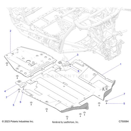 An Image of a Genuine Polaris Parts Schematic Diagram showing the schematic - CHASSIS: SKID PLATES - 2024 POLARIS RZR TURBO R ULTIMATE