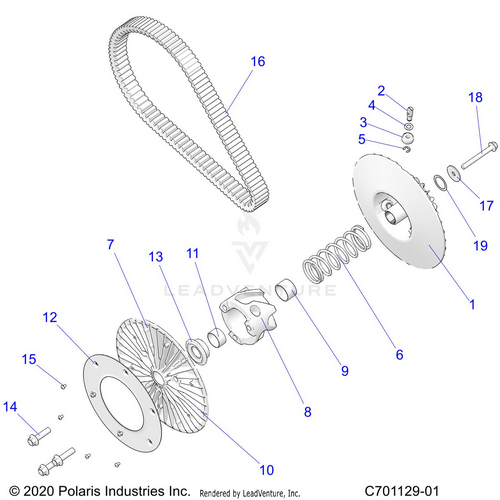 An Image of a Genuine Polaris Parts Schematic Diagram showing the schematic - DRIVE TRAIN: SECONDARY CLUTCH/BELT - 2023 POLARIS RZR PRO R SPORT/PREMIUM