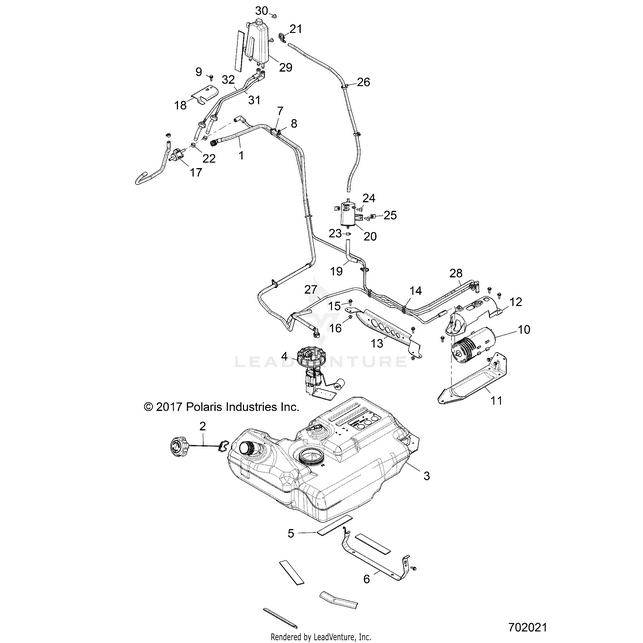 An Image of a Genuine Polaris Parts Schematic Diagram showing the schematic - BODY: FUEL TANK - 2018 POLARIS RZR XP 1000