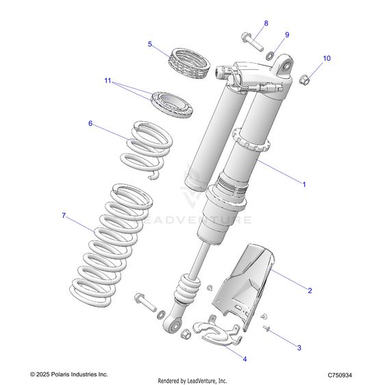 An Image of a Genuine Polaris Parts Schematic Diagram showing the schematic - SUSPENSION: REAR SHOCK & MOUNTING - 2026 POLARIS RZR PRO R 4 ULTIMATE