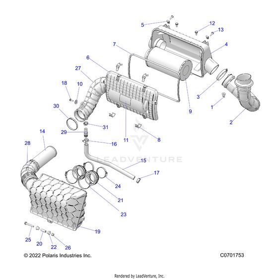 An Image of a Genuine Polaris Parts Schematic Diagram showing the schematic - ENGINE: AIR INTAKE SYSTEM - 2023 POLARIS RZR XP 1000 SPORT