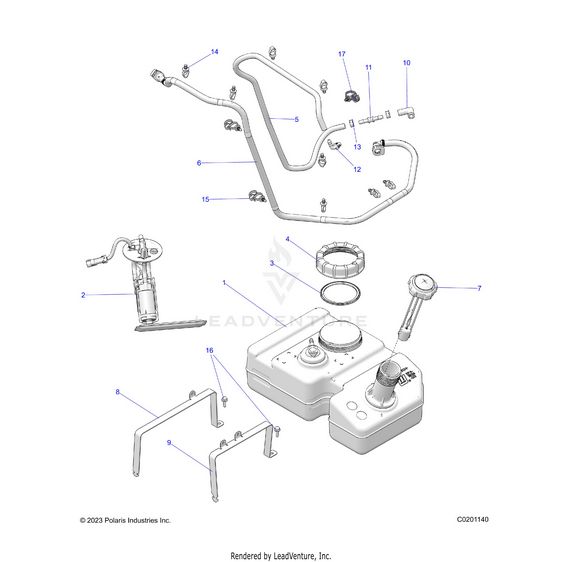 An Image of a Genuine Polaris Parts Schematic Diagram showing the schematic - FUEL: SYSTEM FUEL TANK AND RELATED - 2026 POLARIS RZR 200 EVAP