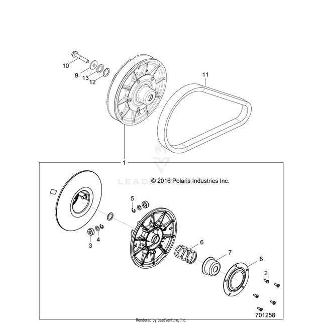 An Image of a Genuine Polaris Parts Schematic Diagram showing the schematic - DRIVE TRAIN: SECONDARY CLUTCH - 2017 POLARIS RZR 570 S