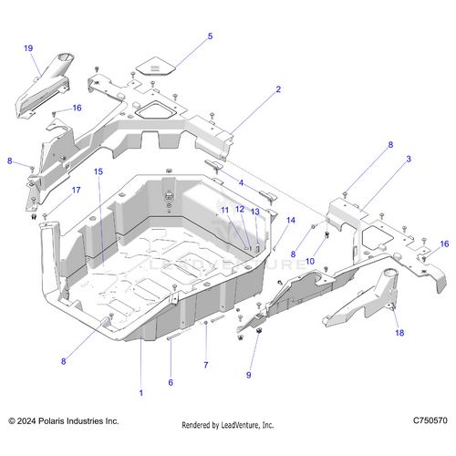 An Image of a Genuine Polaris Parts Schematic Diagram showing the schematic - BODY: CARGO BOX - 2025 POLARIS RZR PRO R SPORT