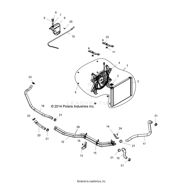 An Image of a Genuine Polaris Parts Schematic Diagram showing the schematic - ENGINE: COOLING SYSTEM - 2015 POLARIS RZR 4 900