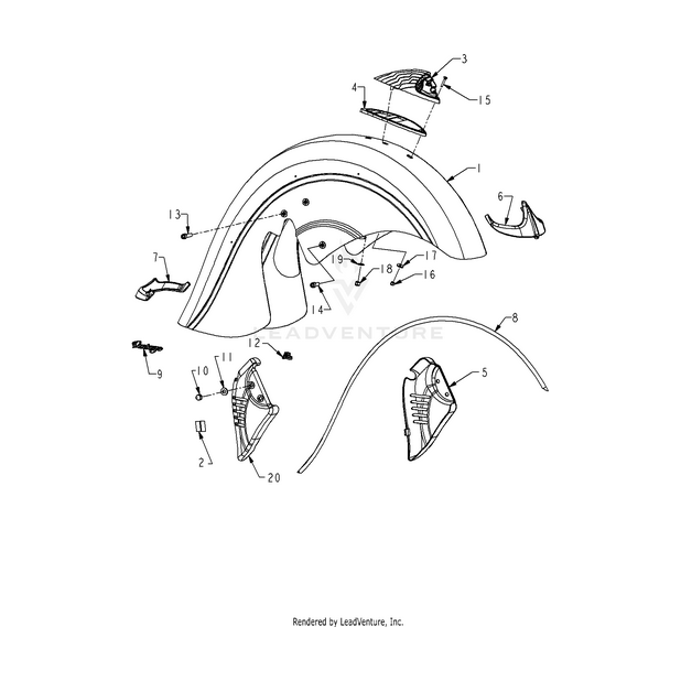 Exploded diagram of the Reva Clpr Cover RH Cream by Polaris, showing individual parts labeled by numbers, including the cover, mounting brackets, Polaris OEM components, and related hardware.