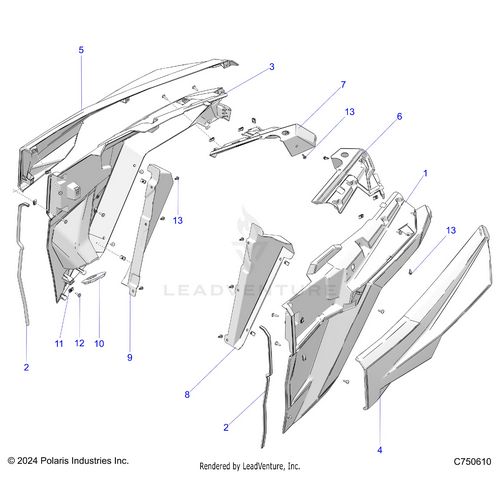 An Image of a Genuine Polaris Parts Schematic Diagram showing the schematic - BODY: REAR FENDERS - 2025 POLARIS RZR PRO XP PREMIUM