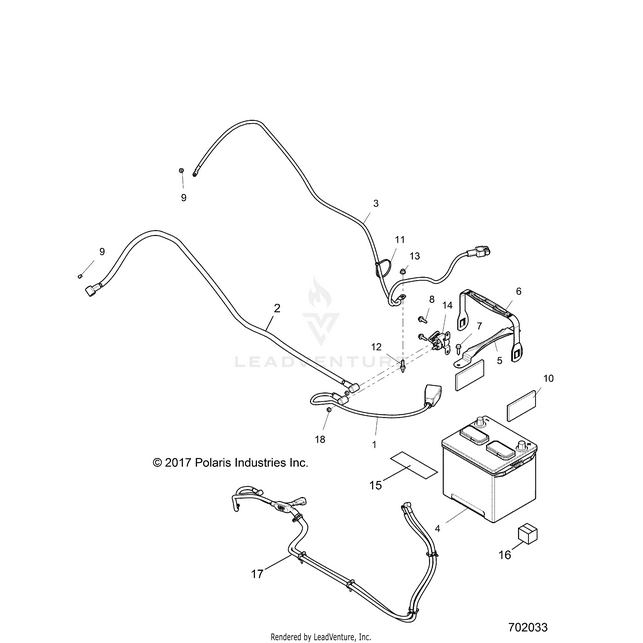 An Image of a Genuine Polaris Parts Schematic Diagram showing the schematic - ELECTRICAL: BATTERY - 2018 POLARIS RZR XP 4 1000