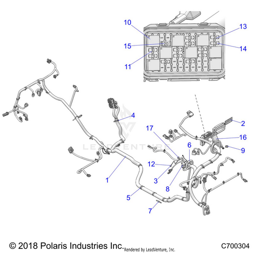 An Image of a Genuine Polaris Parts Schematic Diagram showing the schematic - ELECTRICAL: WIRE HARNESS - 2023 POLARIS RZR XP 1000 SPORT