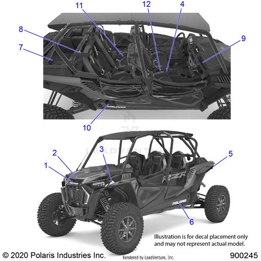 An Image of a Genuine Polaris Parts Schematic Diagram showing the schematic - BODY: DECALS COMMON - 2021 POLARIS RZR TURBO S 4