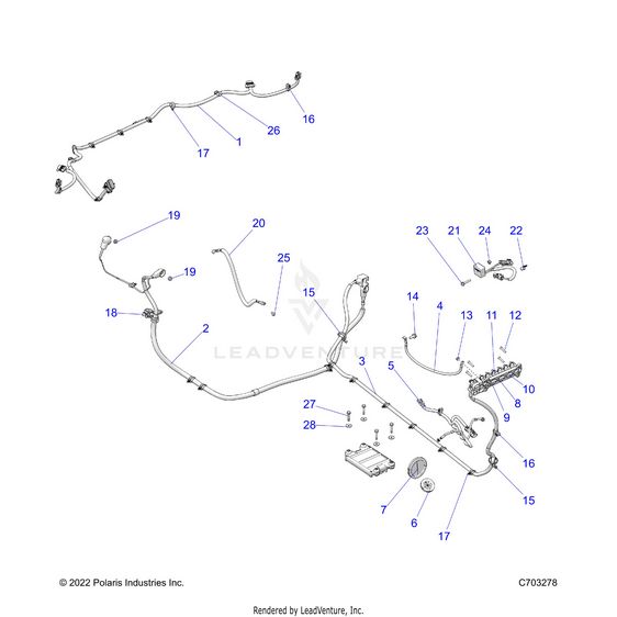 An Image of a Genuine Polaris Parts Schematic Diagram showing the schematic - ELECTRICAL: WIRE HARNESS PERIPHERAL - 2023 POLARIS RZR PRO R 4 ULTIMATE TROY LEE DESIGNS