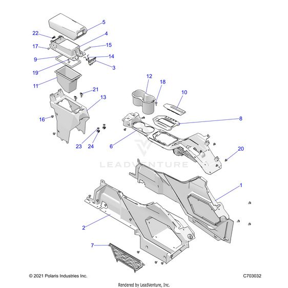 An Image of a Genuine Polaris Parts Schematic Diagram showing the schematic - BODY: CENTER CONSOLE - 2022 POLARIS RZR PRO XP SPORT EVAP