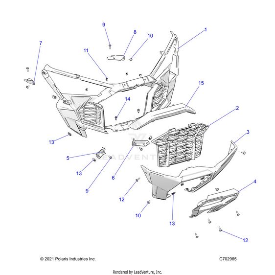 An Image of a Genuine Polaris Parts Schematic Diagram showing the schematic - BODY: FRONT BUMPER - 2023 POLARIS RZR TURBO R PREMIUM RIDE COMMAND