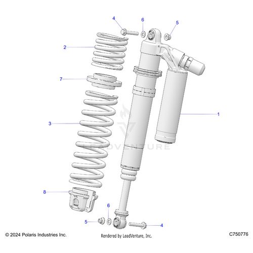 An Image of a Genuine Polaris Parts Schematic Diagram showing the schematic - SUSPENSION: FRONT SHOCK MOUNTING - 2026 POLARIS RZR PRO XP 4 ULTIMATE