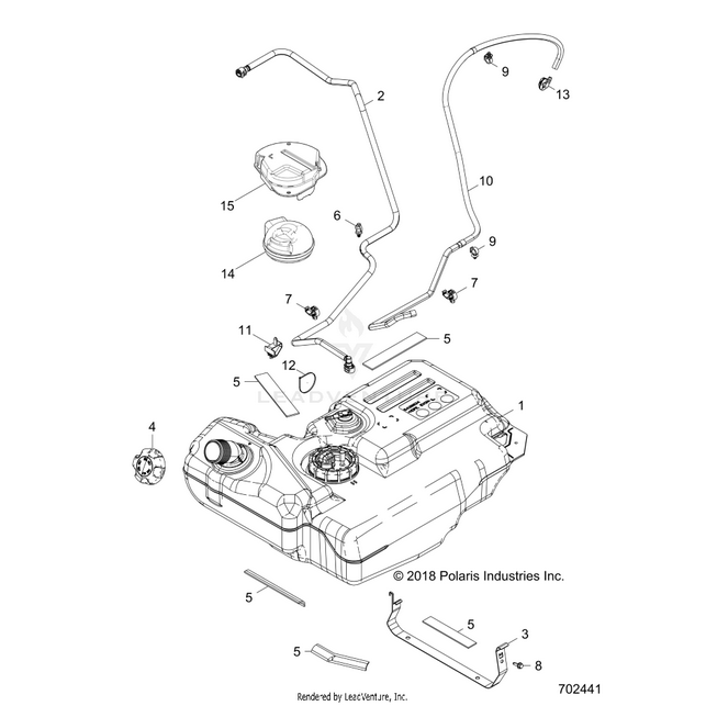 An Image of a Genuine Polaris Parts Schematic Diagram showing the schematic - BODY: FUEL TANK - 2019 POLARIS RZR S 900