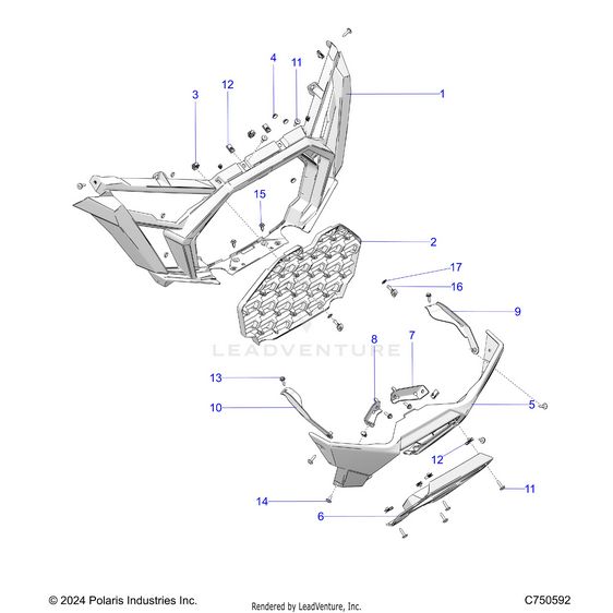An Image of a Genuine Polaris Parts Schematic Diagram showing the schematic - BODY: FRONT BUMPER - 2025 POLARIS RZR PRO S 4 ULTIMATE