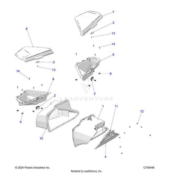 An Image of a Genuine Polaris Parts Schematic Diagram showing the schematic - BODY: DASH STORAGE - 2025 POLARIS RZR XP 4 1000 PREMIUM