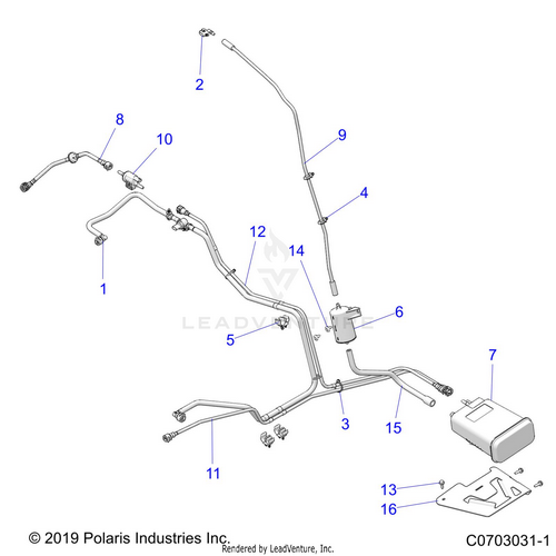 An Image of a Genuine Polaris Parts Schematic Diagram showing the schematic - BODY: FUEL LINES EVAP - 2020 POLARIS RZR PRO XP