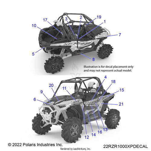 An Image of a Genuine Polaris Parts Schematic Diagram showing the schematic - BODY: DECALS - 2022 POLARIS RZR XP 1000 HIGH LIFTER
